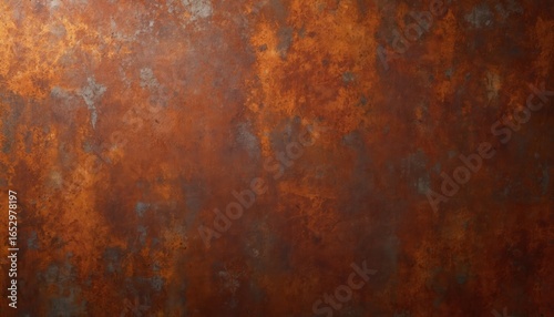 Rustic panoramic banner with weathered corten steel texture. Orange, brown shades show grunge, rust-eaten details with subtle stone patina. Aged metallic surface suits industrial, vintage, abstract