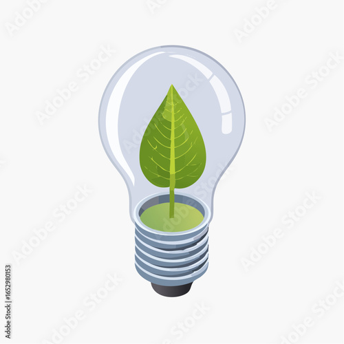 Ampoule écologique avec feuille en style isométrique