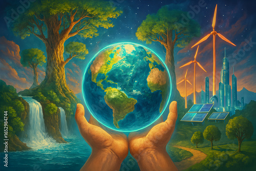 Sustainable Future, Eco Friendly Lifestyle and Renewable Energy for Saving the Planet