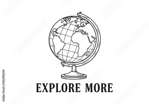 Vintage globe with text explore more isolated on white background