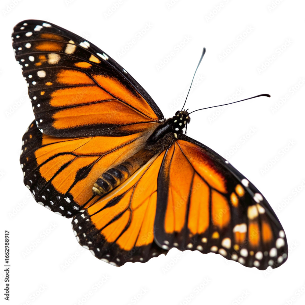 Fototapeta premium Monarch Butterfly with Wings Spread on White Background
