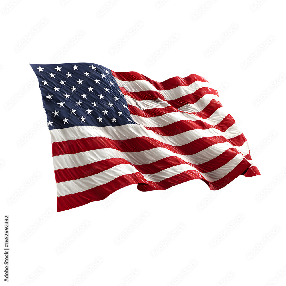 Obraz premium Waving American flag with vibrant red and white stripes and a field of stars. Patriotic symbol.