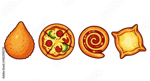 Delicious assortment of savory baked goods in an illustration style