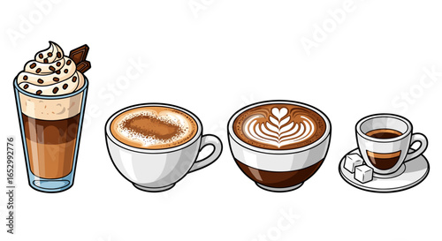 Array of Coffee Drinks: From Espresso to Chocolate Whipped Cream