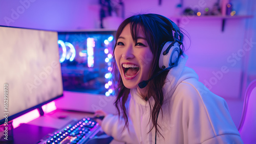 Obraz na płótnie 日本人女性がゲームを楽しむ