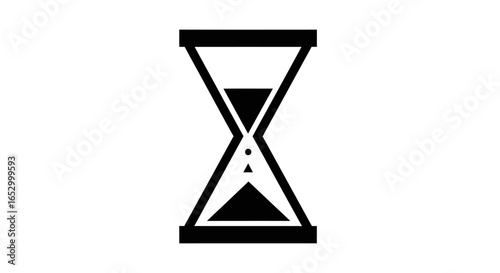 Black and white graphic of an hourglass with sand flowing from the top to the bottom chamber.