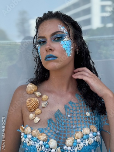  model,makeup,mermaid,shells,beauty