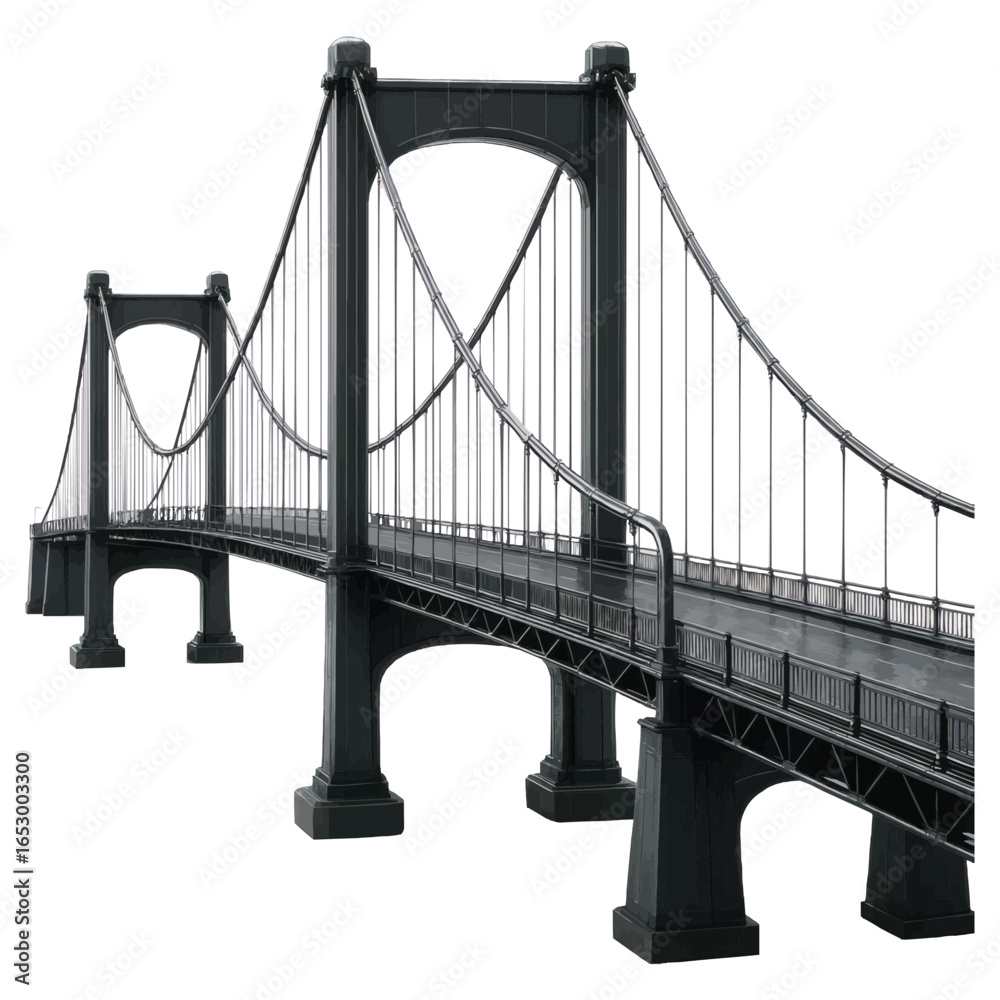 Fototapeta premium 3D Realistic Glossy Suspension Bridge on White Background