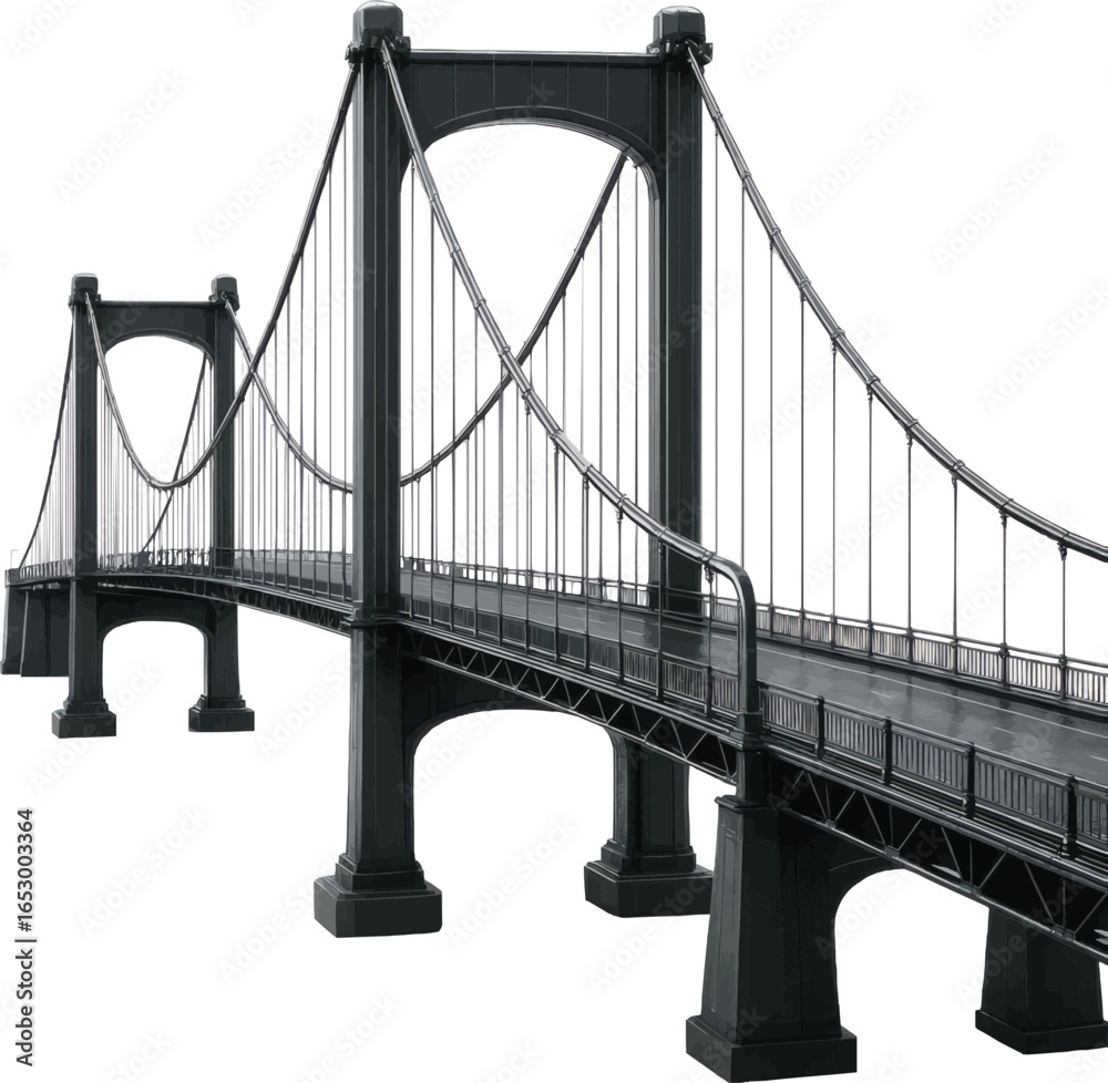 Obraz premium 3D Realistic Glossy Suspension Bridge on White Background