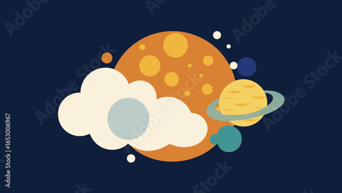 Whimsical Cosmic Scene with Planets and Soft Clouds space cosmos transparency background