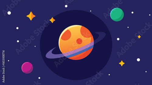 Whimsical Space Scene with a Ringed Planet and Colorful Celestial Bodies Vector solar system planets transparency background