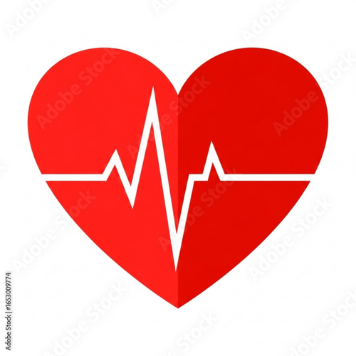 Red heart with electrocardiogram line isolated on white background