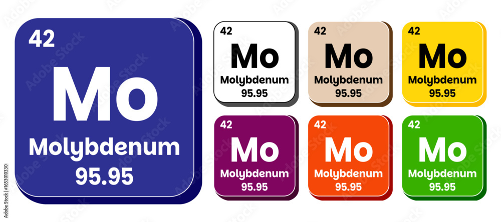 Mo, Molybdenum element vector icon set, periodic table element. Vector illustration EPS 10 File. Isolated on white background. Mo, Molybdenum element vector icon set, periodic table element. Vector illustration EPS 10 File. Isolated on white background.