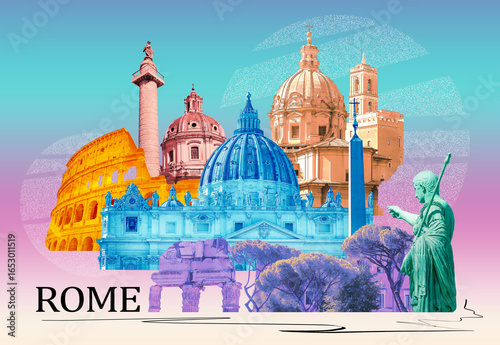Canvas Print Rome famous landmarks collage