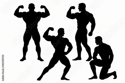 Bodybuilder Silhouettes Set Muscular Men in Fitness Poses