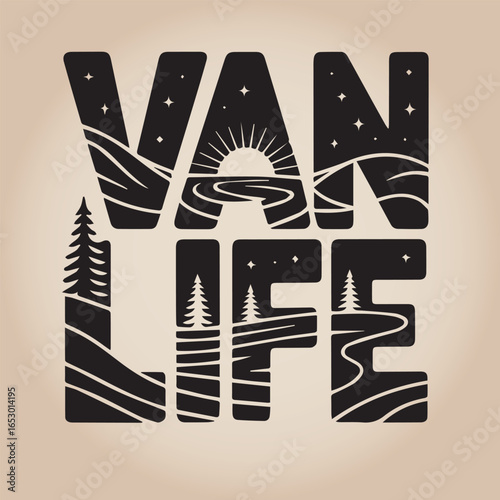 Nomadic Lifestyle – Camper Van in Nature Illustration