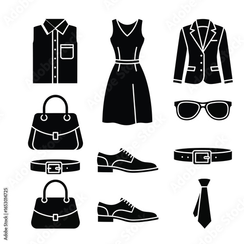 Clothes like shirt,shoes,bag,frog suite etc silhouette vector art .eps