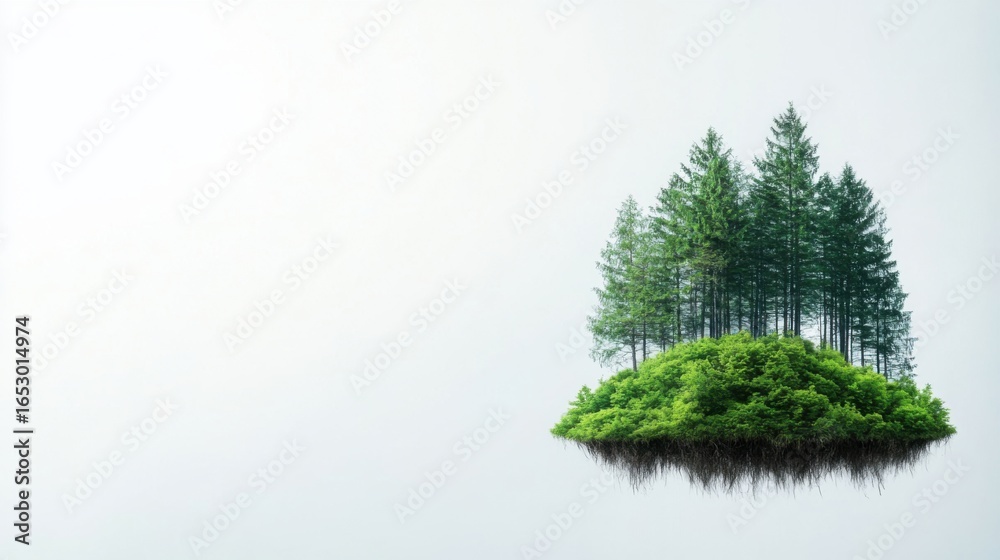Obraz premium Lush Green Forest on an Isolated Floating Island Against a White Background
