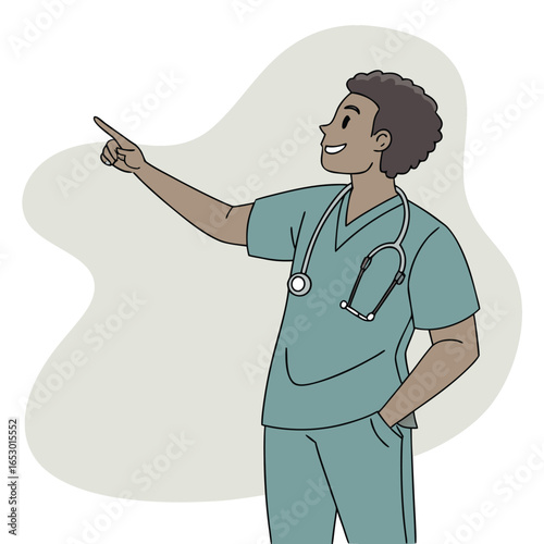 Cheerful Cartoon Nurse Gesturing Positively Toward Something Interesting With Enthusiasm and Dedication To Patient Care