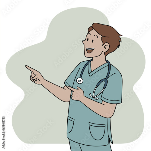 Cheerful Cartoon Nurse Gesturing Positively Toward Something Interesting With Enthusiasm and Dedication To Patient Care