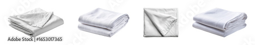 Folding fresh white bed linen home product, isolated on transparent background, png set