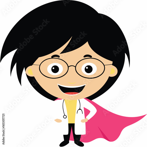 Enthusiastic Cartoon Doctor or Nurse with Cape Depicted. A Cheerful Representation of Healthcare