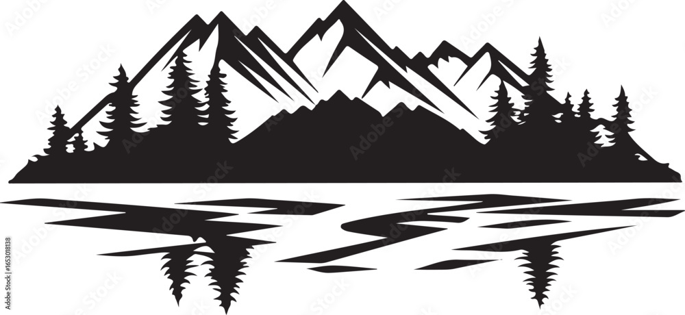 Fototapeta premium Black mountain silhouette vector, Mountain and forest, tree with mountain