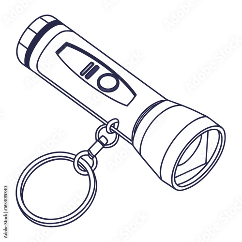 A portable flashlight keychain isolated on white background, an essential tool for outdoor adventures, camping, and emergency situations with its compact design