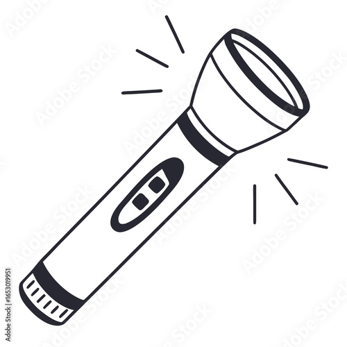 Illustration of a flashlight isolated on white background, a portable light source for camping, hiking, and emergency situations in the dark