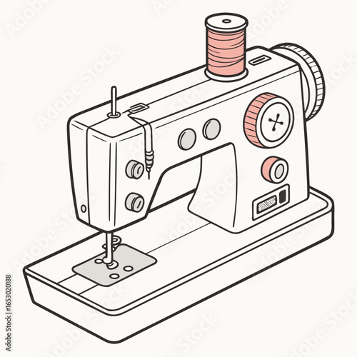 Illustration of a modern sewing machine, a versatile tool for tailoring and crafting, isolated on white background