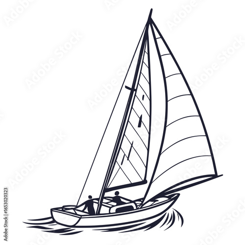 Illustration of a sailboat on the sea isolated on white background, a symbol of nautical adventure, summer vacation, and competitive sailing