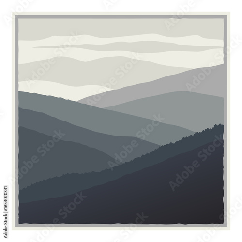Layered grey mountain landscape with textured border and sky nature gradient vector