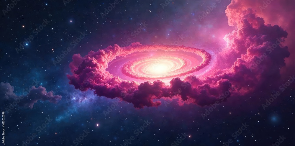Obraz premium Vast, swirling nebulae illuminate the cosmos, a breathtaking display of celestial dust and gas, hinting at the mysteries and grandeur of the universe's silent message , colorful, big bang