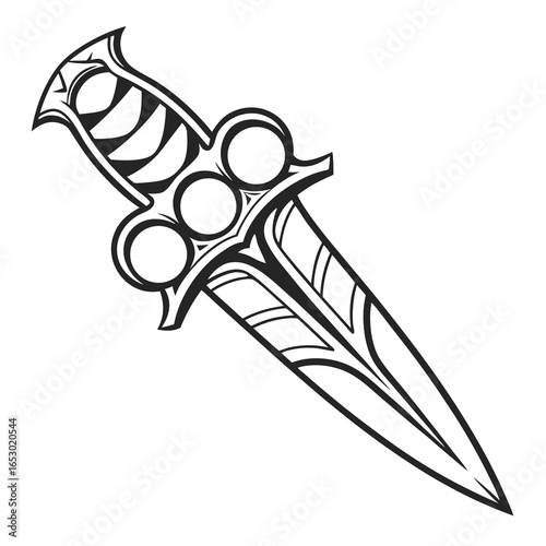 Illustration of a sharp dagger with a decorative handle, isolated on white background, perfect for adding a touch of danger to your design
