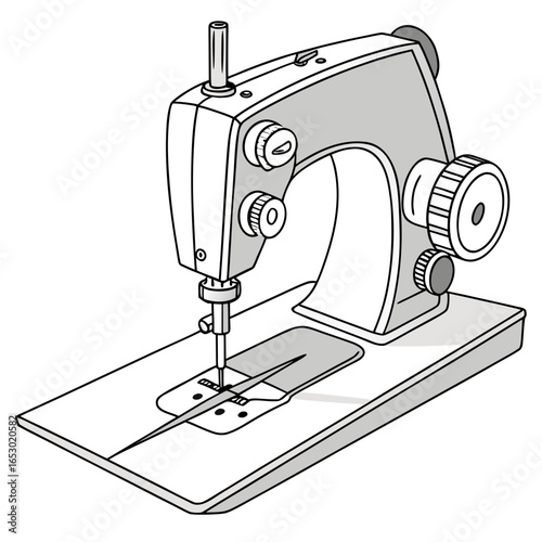 Illustration of a vintage sewing machine, a classic tool for tailoring and crafting, isolated on white background