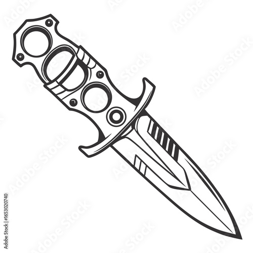 Modern futuristic dagger knife with sharp blade isolated on white background, perfect for military and combat designs, vector illustration