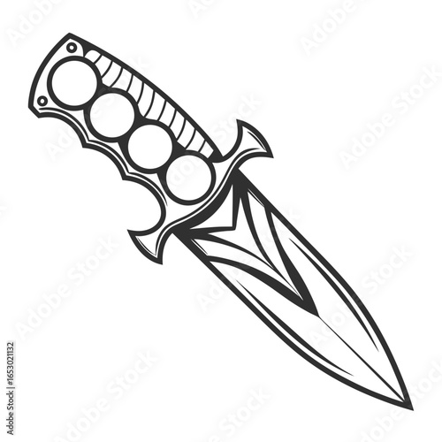 Vintage brass knuckle knife isolated on white background, a symbol of strength and protection, blending retro aesthetics with modern design