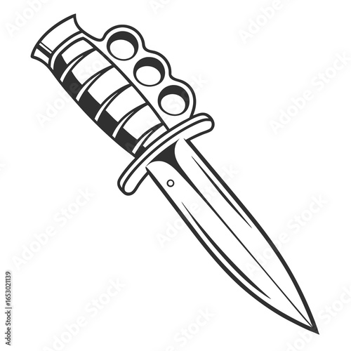 Vintage brass knuckle knife isolated on white background for security, protection, or military use with a retro design and sharp blade