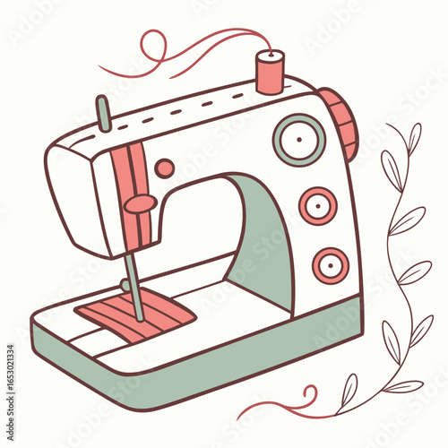 Vintage sewing machine illustration, a retro craft tool for tailoring and needlework isolated on white background for design projects