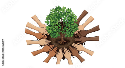 Hands protect tree, diversity environment