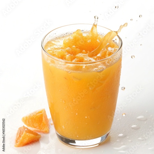 Fresh orange juice in glass isolated on white