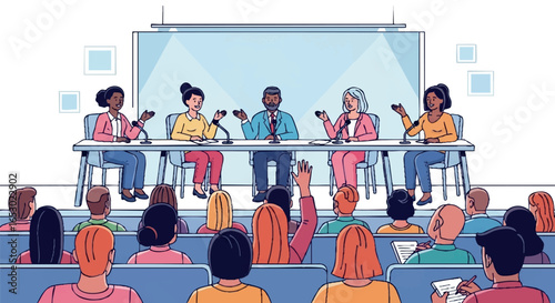 Panel discussion meeting in conference room