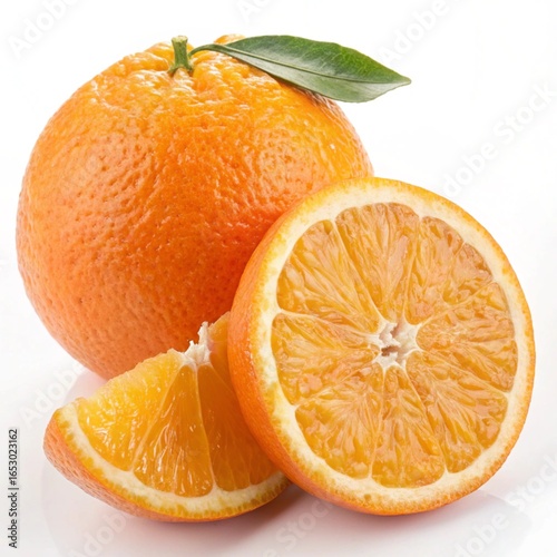 Whole orange with slice isolated on white