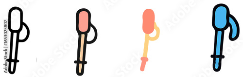 Four stylized illustrations of cotton swabs in different color schemes, presented side by side.
