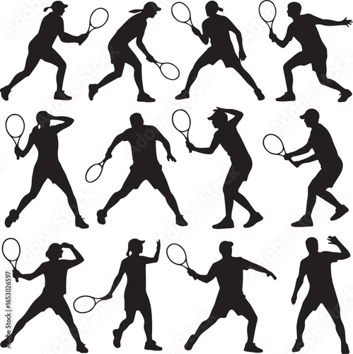 Tennis Player Silhouette Vector – Sports Design Collection

Tennis Racket and Ball Vector Bundle – Athlete Action Silhouettes

Tennis Silhouette Vector Set – Sport Icon and Logo Design