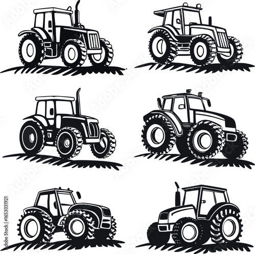 set of tractor silhouettes