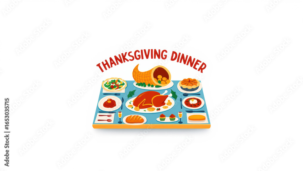 Obraz premium Thanksgiving Dinner Border – Flat Vector Postcard