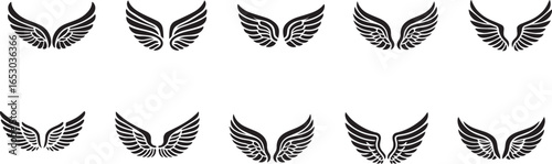 winged icons badge and emblem set line art vector stylized angel wing designs with halo