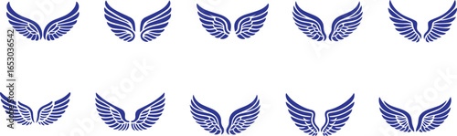winged icons badge and emblem set line art vector stylized angel wing designs with halo