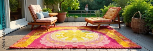 Vibrant summer rug, perfect for indoor or outdoor use Bright colors and playful design add a cheerful touch to any space Ideal for patio, deck, living room or bedroom , deck rug, outdoor rug